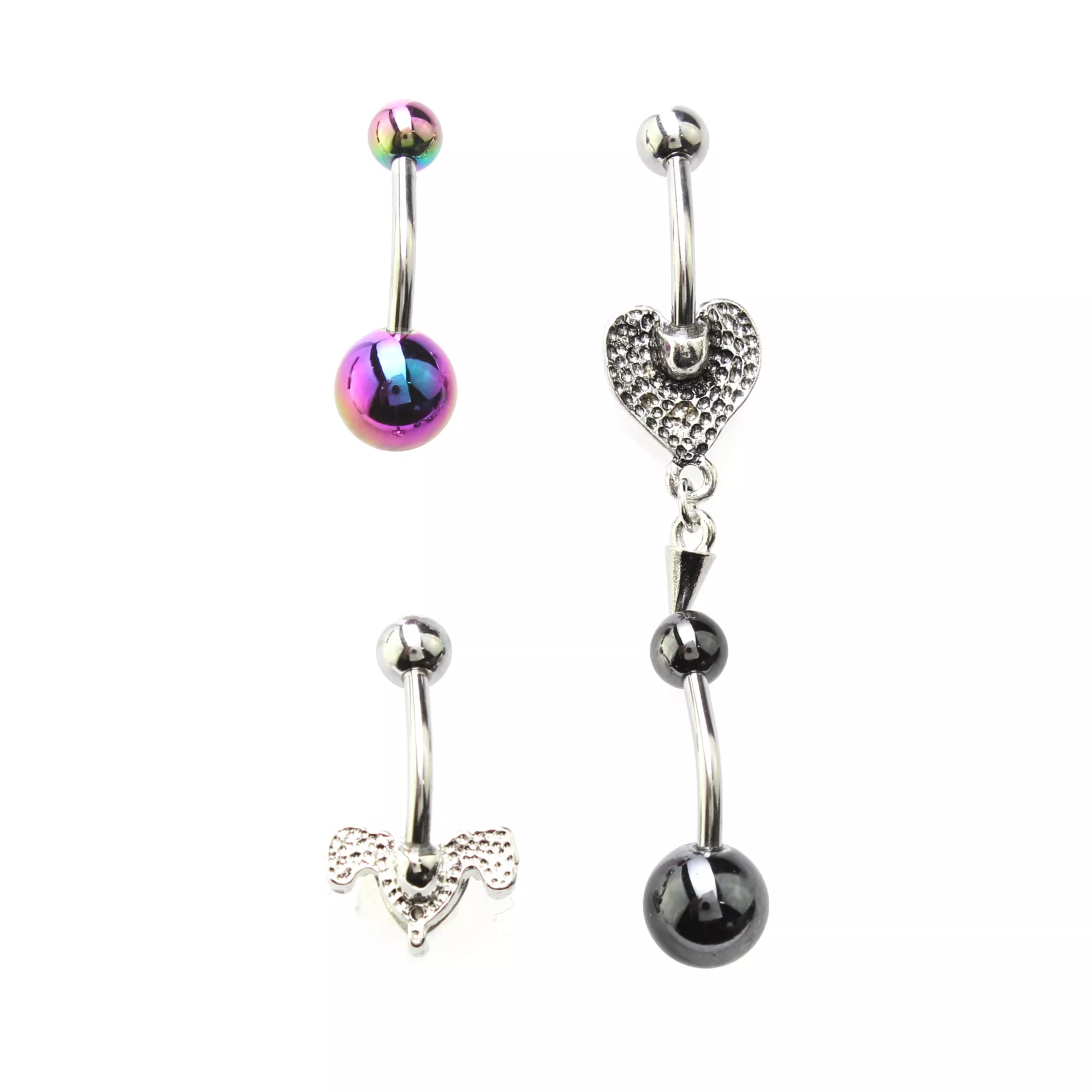 Multi-Pack Heart Skeleton Ribs Belly Rings 4 Pack - 14 Gauge at Spencer's