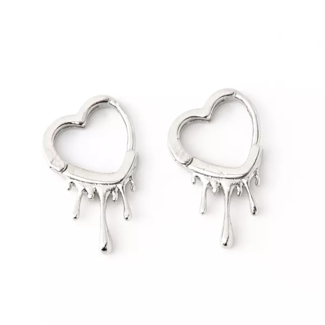 Silvertone Dripping Heart Huggie Hoop Earrings at Spencer's