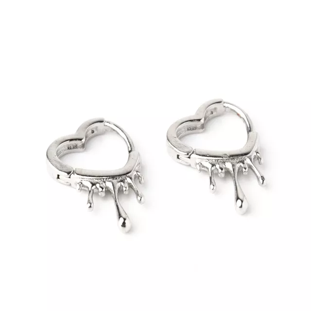 Silvertone Dripping Heart Huggie Hoop Earrings at Spencer's