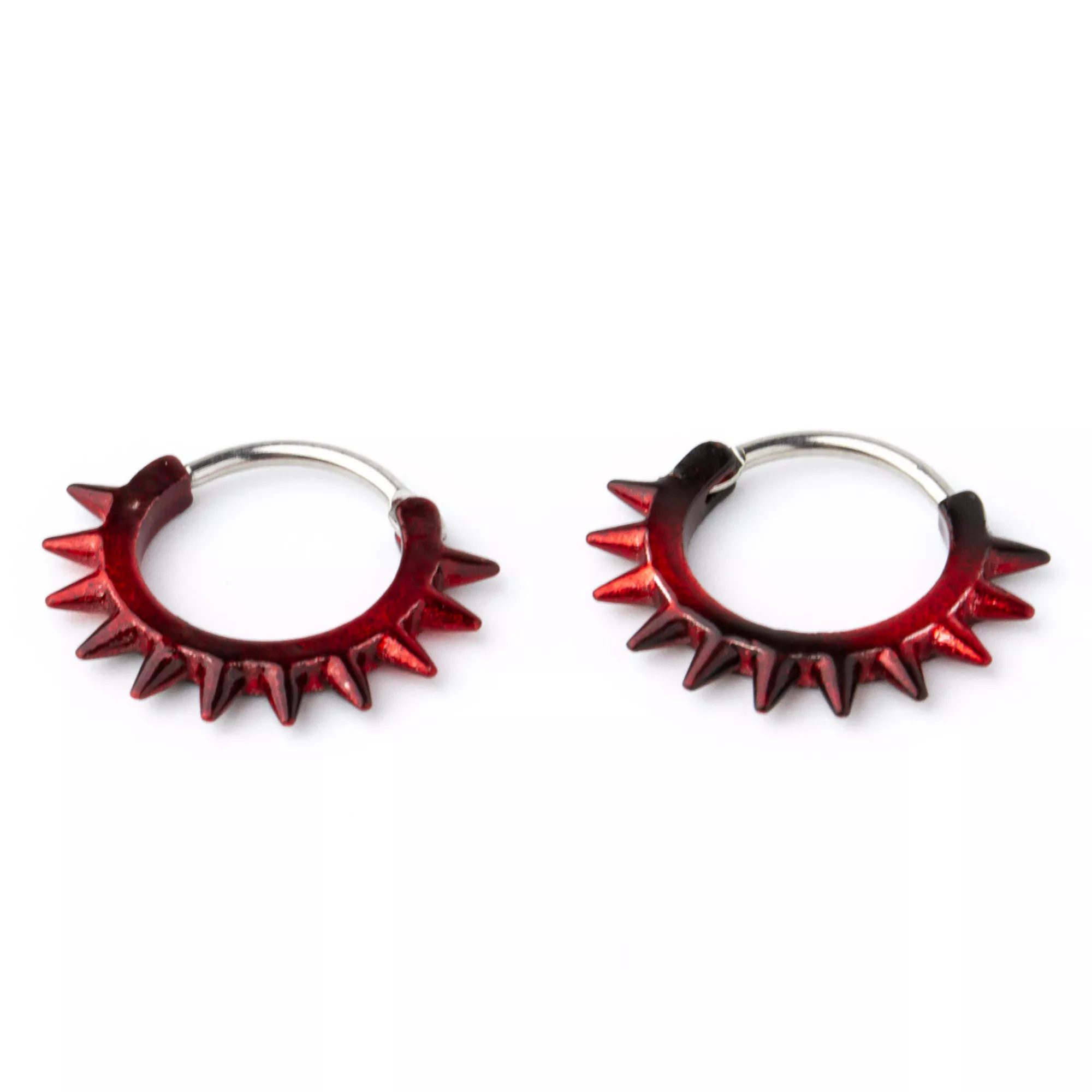 Red and Black Spike Huggie Hoop Earrings at Spencer's