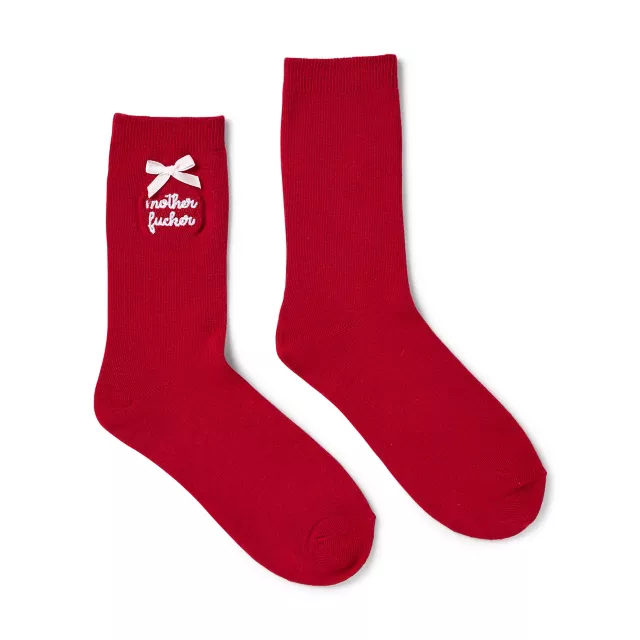 Red Mother Fucker Crew Socks at Spencer's