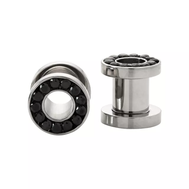 CZ Black Silvertone Screw Fit Tunnels at Spencer's