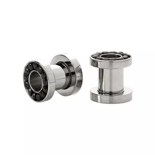 CZ Black Silvertone Screw Fit Tunnels at Spencer's