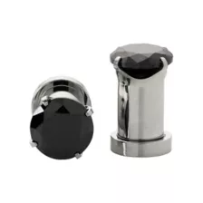 CZ Black Silvertone Screw Fit Plugs at Spencer's