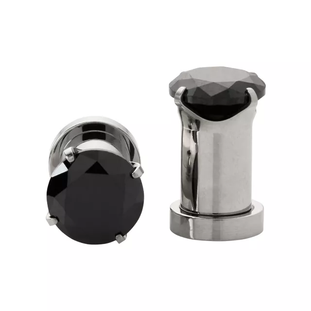CZ Black Silvertone Screw Fit Plugs at Spencer's