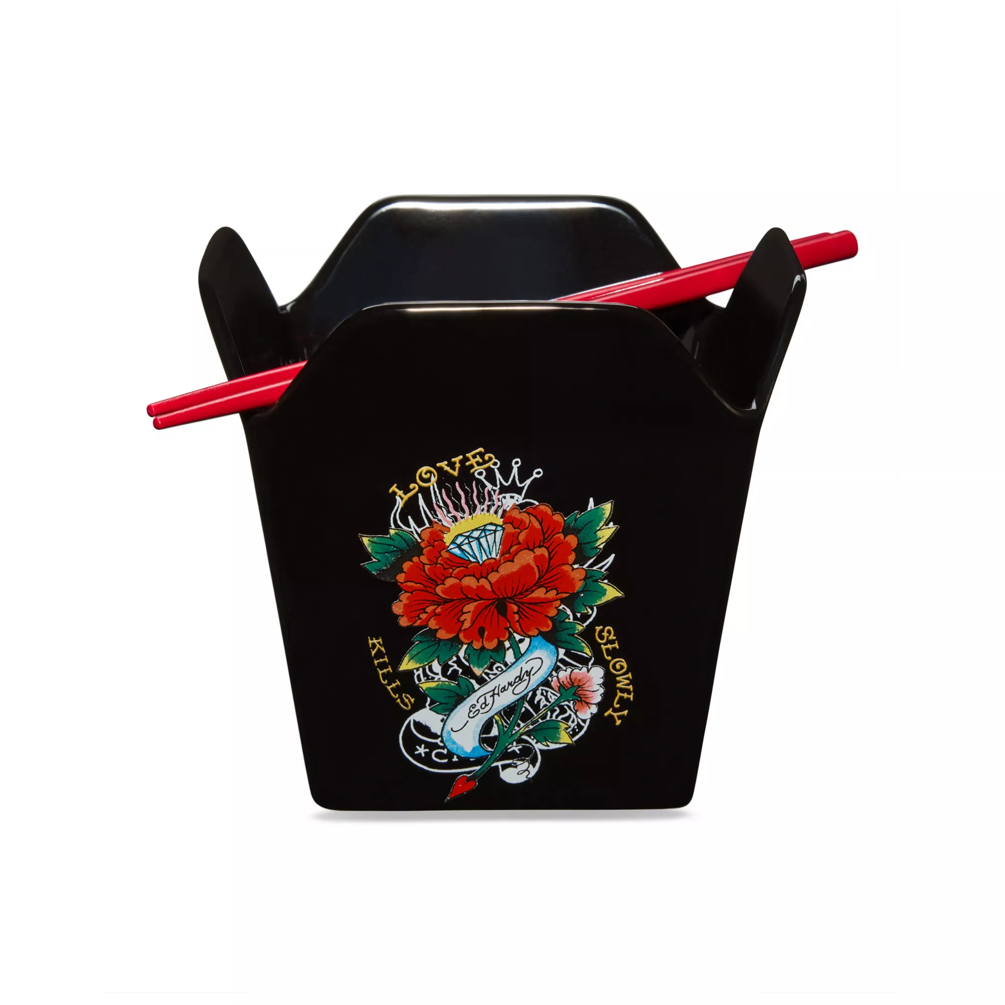 Ed Hardy Love Kills Slowly Take Out Bowl with Chopsticks - 16 oz. at Spencer's