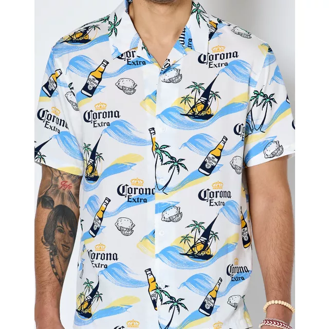 Corona Palm Tree Print Woven Button Up Shirt at Spencer's