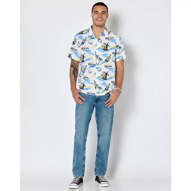 Corona Palm Tree Print Woven Button Up Shirt at Spencer's