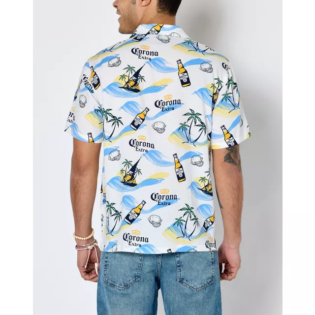 Corona Palm Tree Print Woven Button Up Shirt at Spencer's
