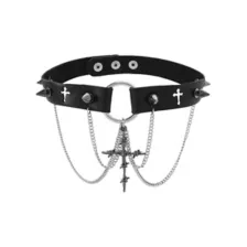 Black Cross Spiked Chain Choker Necklace at Spencer's