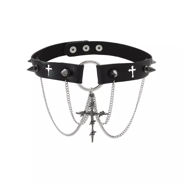 Black Cross Spiked Chain Choker Necklace at Spencer's