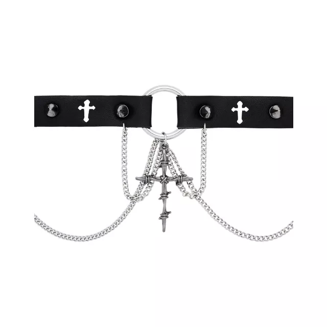 Black Cross Spiked Chain Choker Necklace at Spencer's