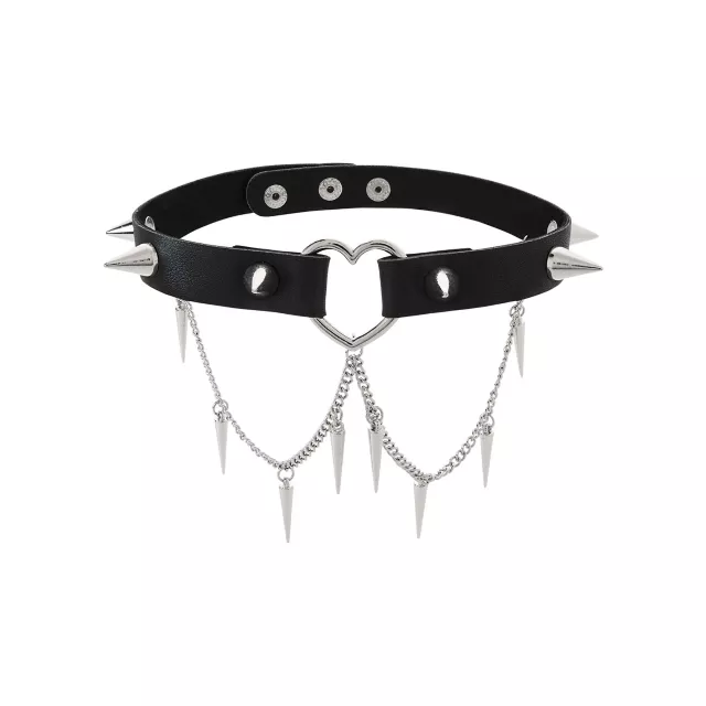 Black Heart Spiked Chain Choker Necklace at Spencer's