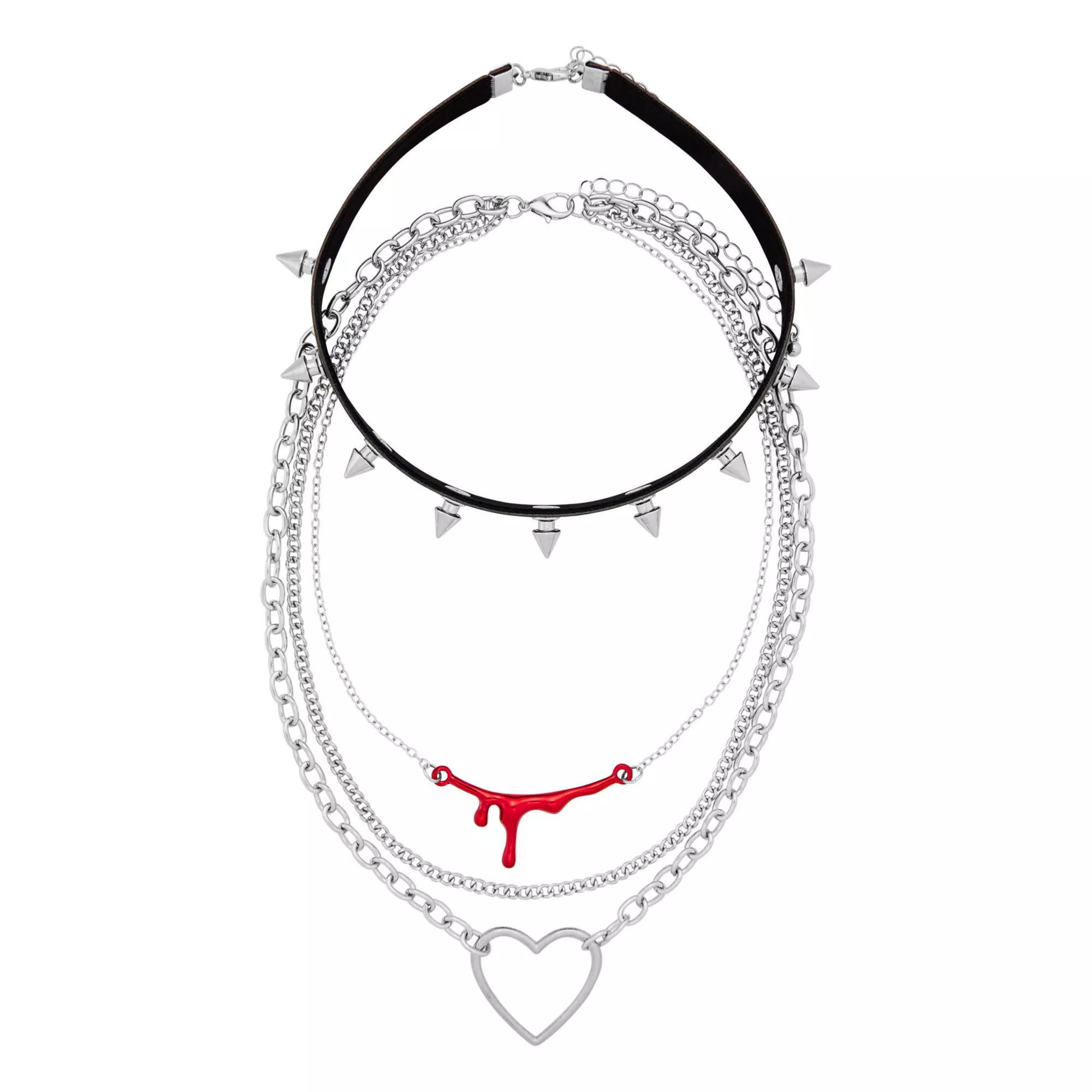 Multi-Pack Spiked Bloody Heart Choker Necklaces - 4 Pack at Spencer's