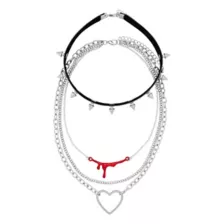 Multi-Pack Spiked Bloody Heart Choker Necklaces - 4 Pack at Spencer's