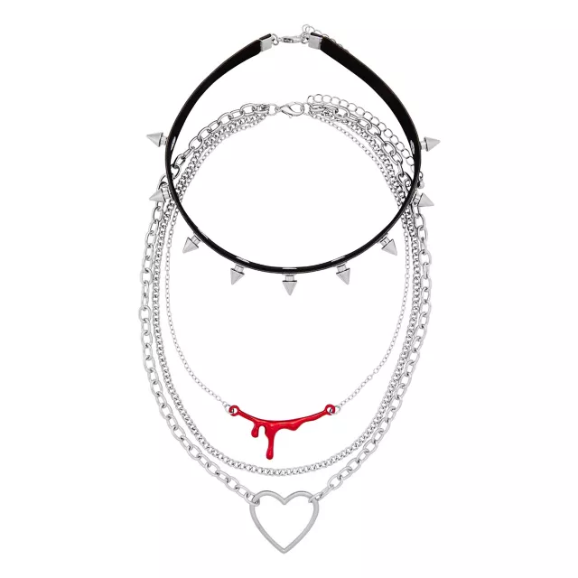 Multi-Pack Spiked Bloody Heart Choker Necklaces - 4 Pack at Spencer's
