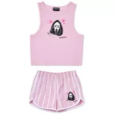 Pink Ghost Face Tank Top and Shorts Set - Scream at Spencer's