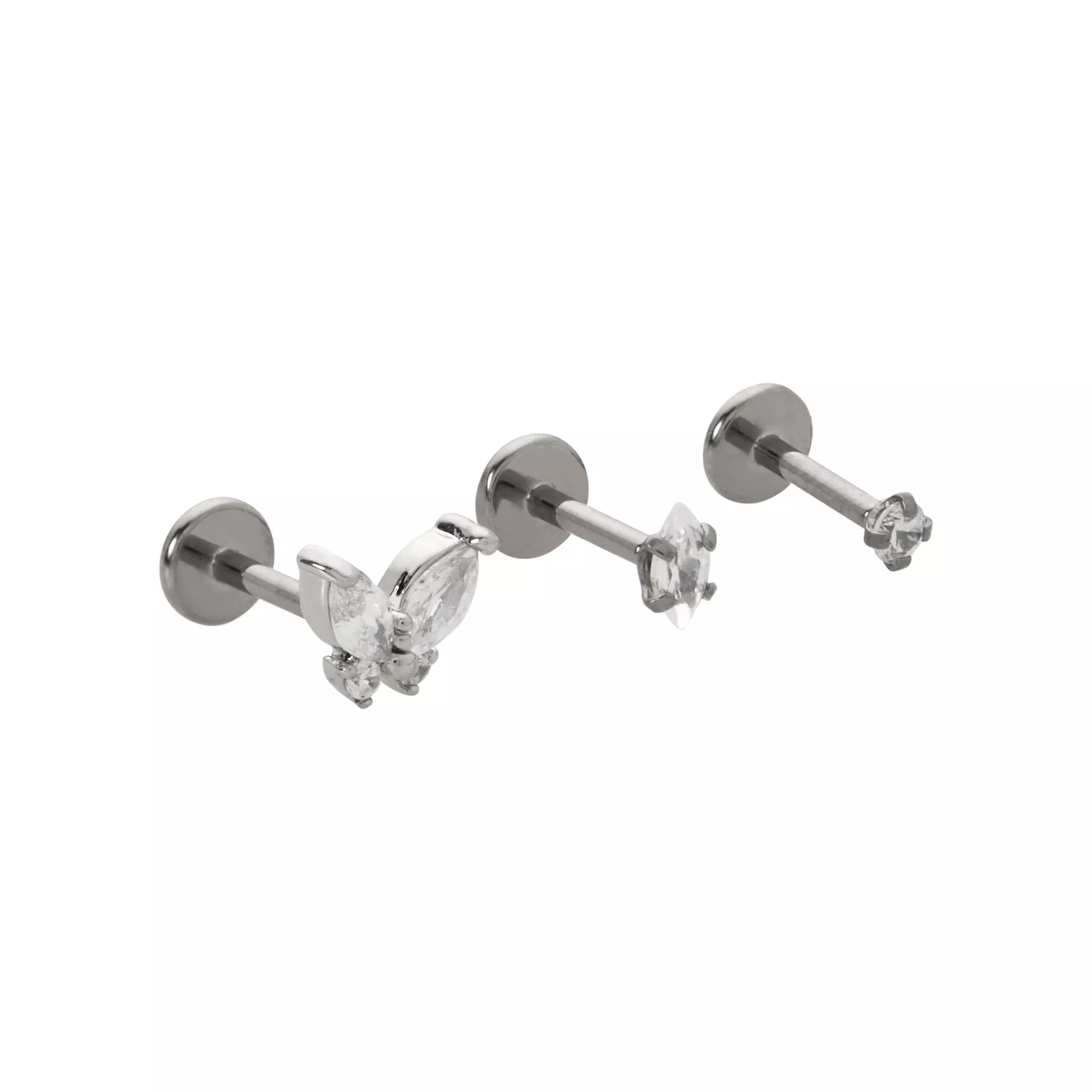 Multi-Pack Titanium CZ Butterfly Flat Back Nose Pins 3 Pack - 18 Gauge at Spencer's
