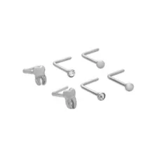 Multi-Pack CZ Tooth Silvertone L-Bend Nose Rings 6 Pack - 20 Gauge at Spencer's