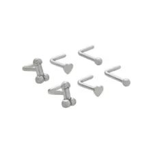 Multi-Pack Penis and Heart Silvertone L-Bend Nose Rings 6 Pack - 18 Gauge at Spencer's