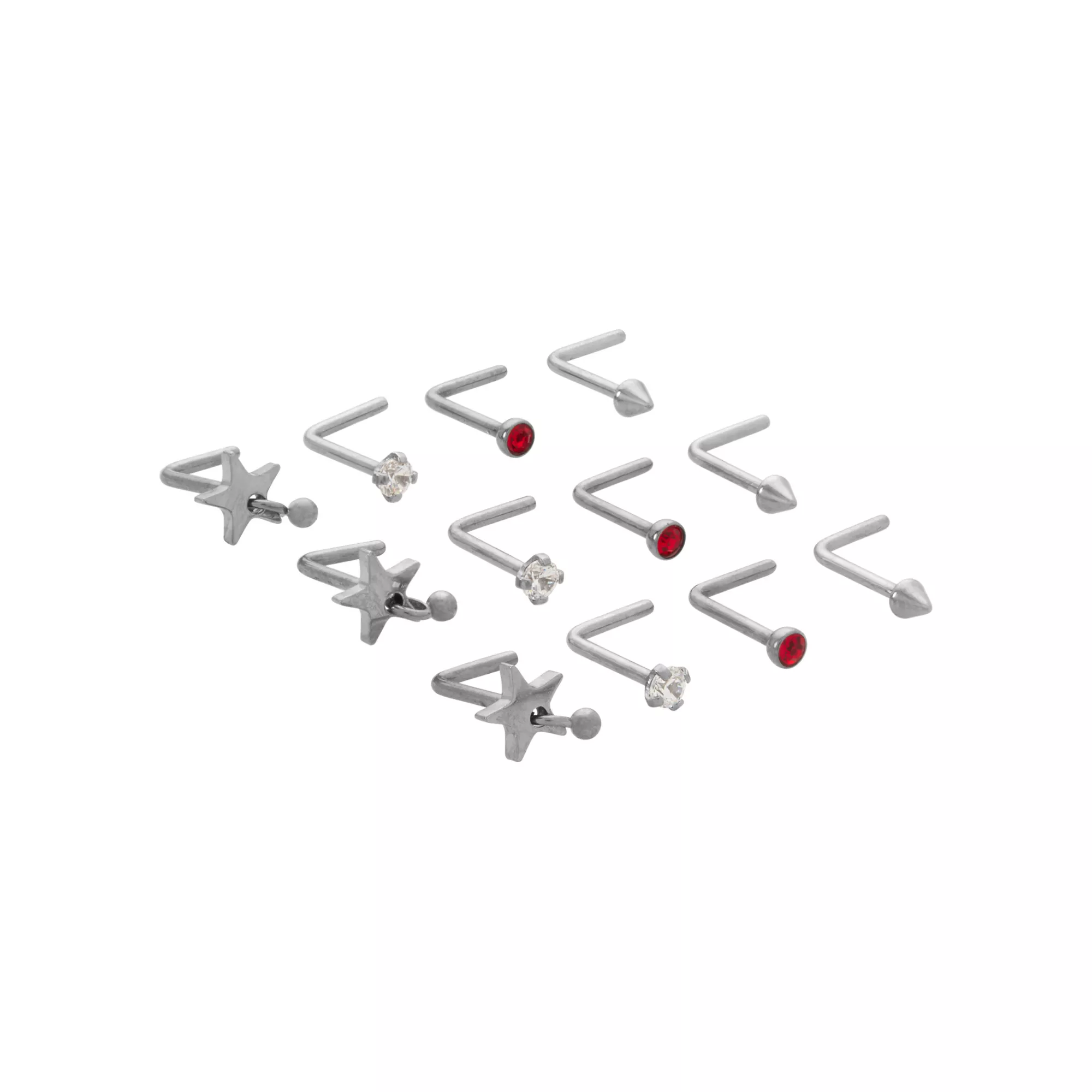 Multi-Pack Titanium CZ Star L-Bend Nose Pins 12 Pack - 20 Gauge at Spencer's