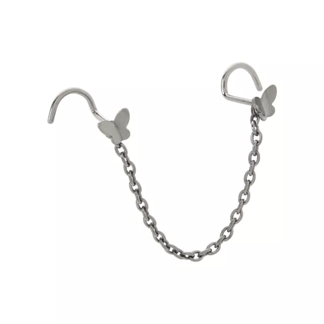 Mult-Pack Silvertone Butterfly Chain Titanium Screw Nose Rings 2 Pack - 20 Gauge at Spencer's