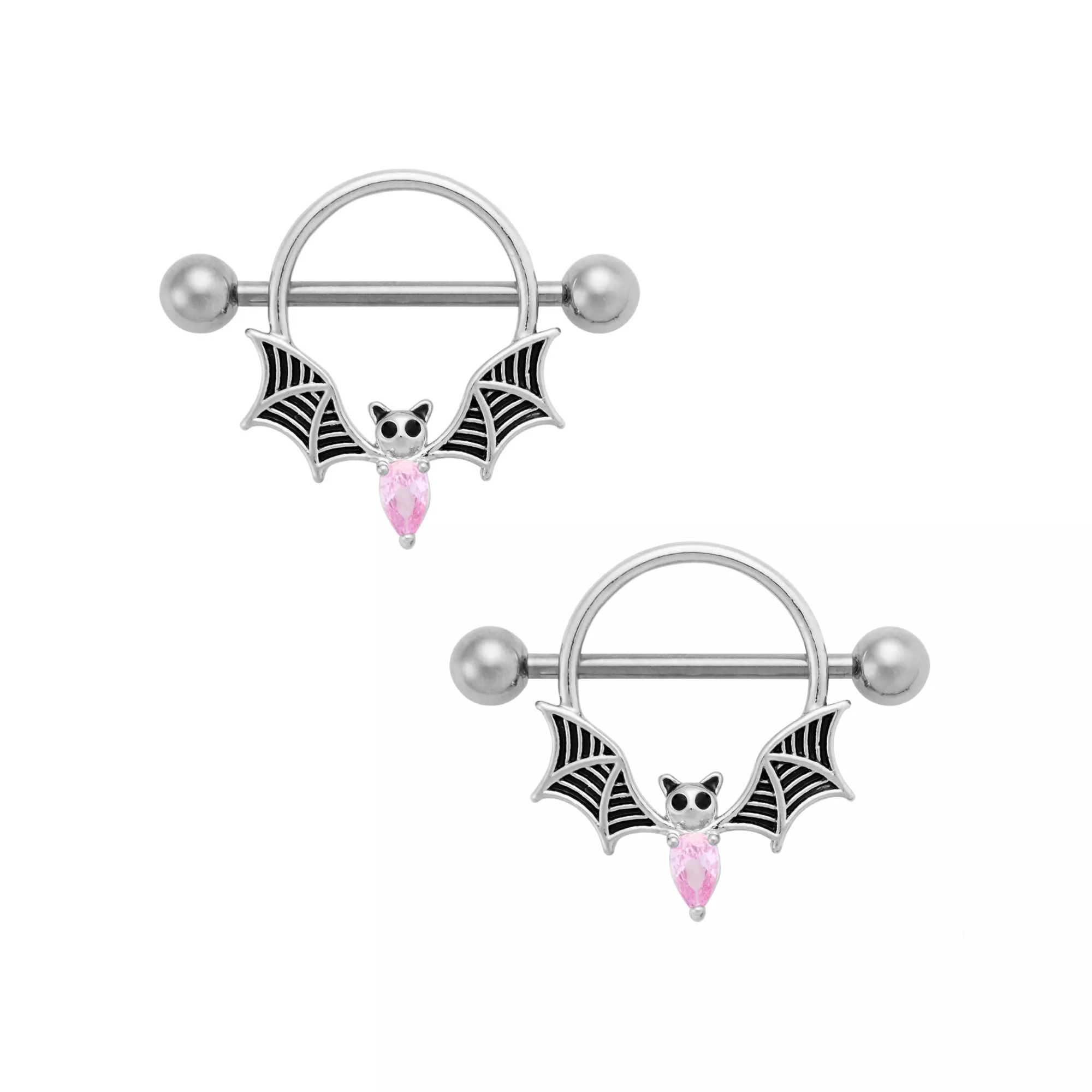 CZ Pink and Black Bat Titanium Nipple Sheilds - 14 Gauge at Spencer's