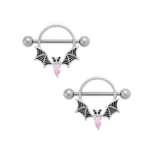 CZ Pink and Black Bat Titanium Nipple Sheilds - 14 Gauge at Spencer's
