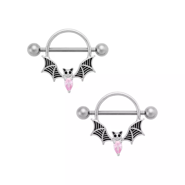 CZ Pink and Black Bat Titanium Nipple Sheilds - 14 Gauge at Spencer's