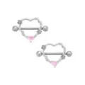 CZ Pink Heart Rose Silvertone Titanium Nipple Shields - 14 Gauge at Spencer's