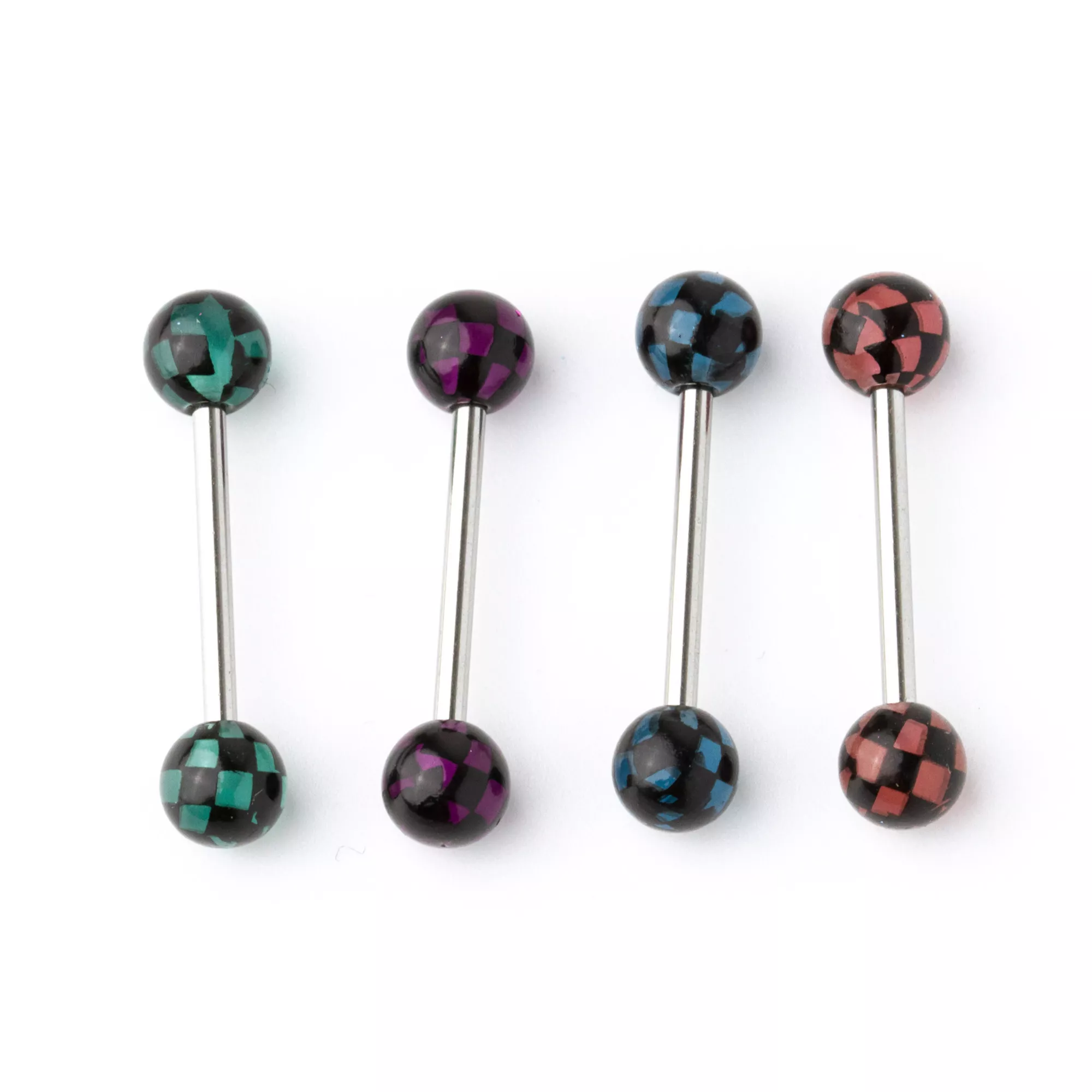 Multi-Pack Multicolored Checkered Prong Barbells 4 Pack - 14 Gauge
