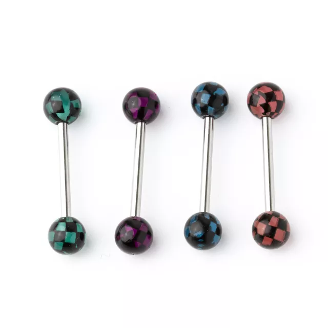 Multi-Pack Multicolored Checkered Prong Barbells 4 Pack - 14 Gauge