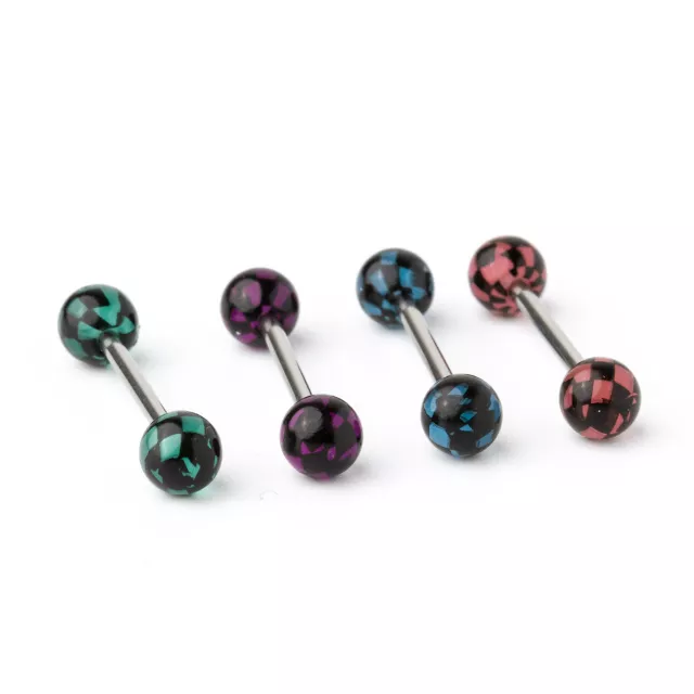 Multi-Pack Multicolored Checkered Prong Barbells 4 Pack - 14 Gauge