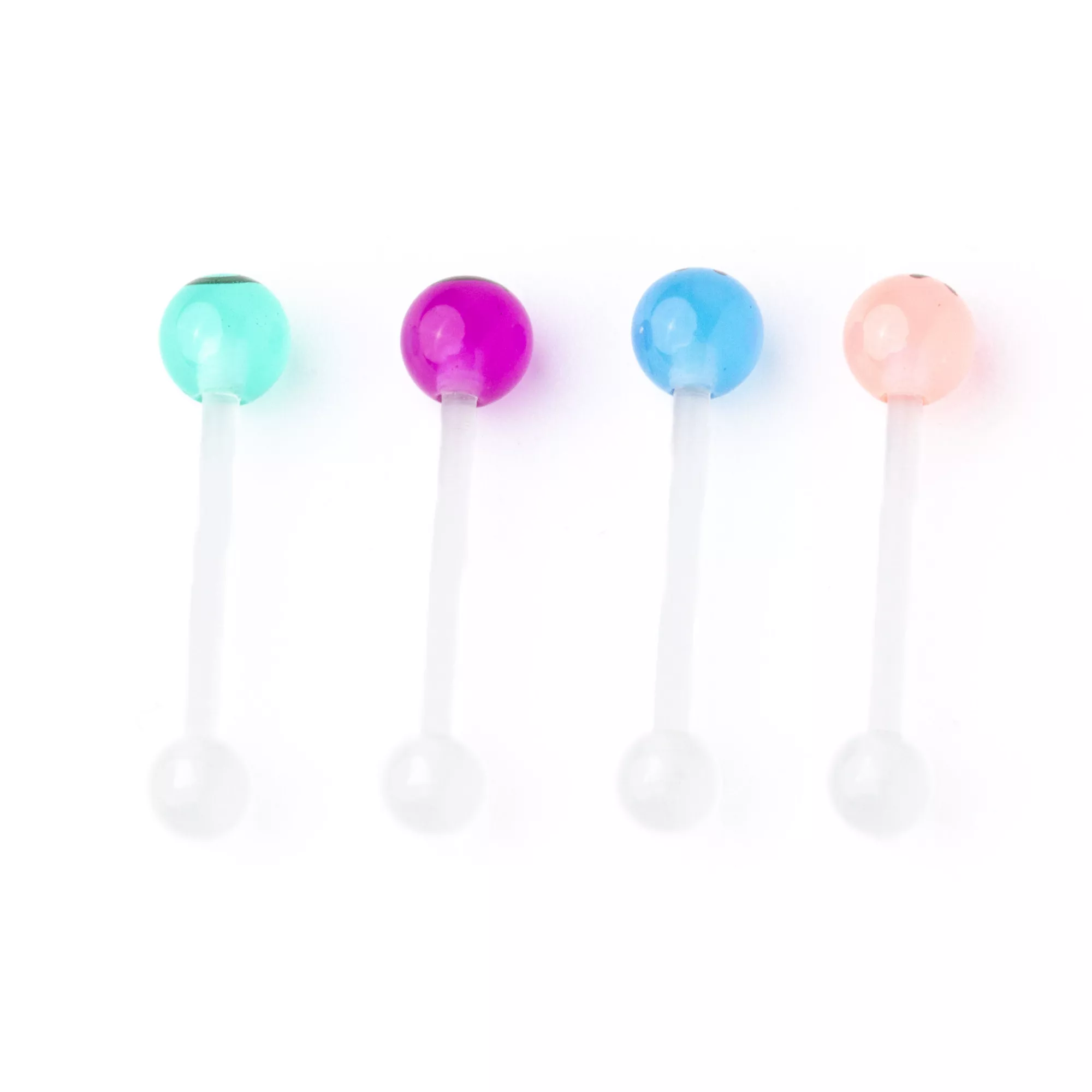 Multi-Pack Neon Smiley Face Prong Barbells 4 Pack - 14 Gauge