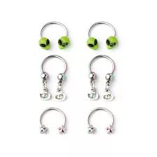 Multi-Pack Alien Horseshoe Rings 3 Pair - 16 Gauge at Spencer's