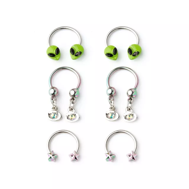 Multi-Pack Alien Horseshoe Rings 3 Pair - 16 Gauge at Spencer's