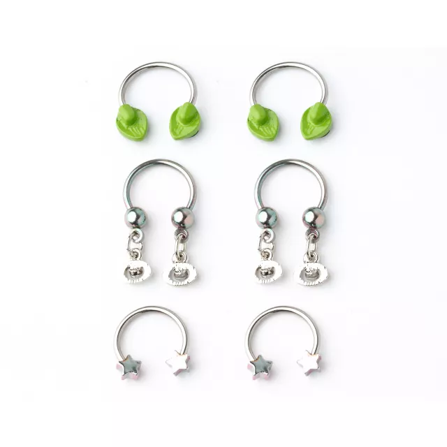 Multi-Pack Alien Horseshoe Rings 3 Pair - 16 Gauge at Spencer's