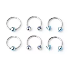 Multi-Pack Blue and Silvertone Horseshoe and Captive Rings 3 Pair - 16 Gauge at Spencer's