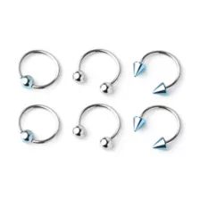 Multi-Pack Blue and Silvertone Horseshoe and Captive Rings 3 Pair - 16 Gauge at Spencer's
