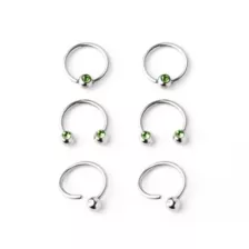 Multi-Pack Green CZ Horseshoe and Captive Rings 3 Pair - 16 Gauge at Spencer's