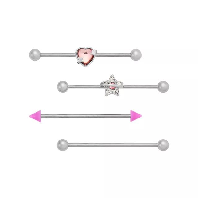 Multi-Pack Titanium Heart and Star Industrial Barbells 4 Pack - 14 Gauge at Spencer's