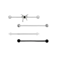 Multi-Pack Silvertone and Black Drippy Butterfly Industrial Barbells 4 Pack - 14 Gauge at Spencer's