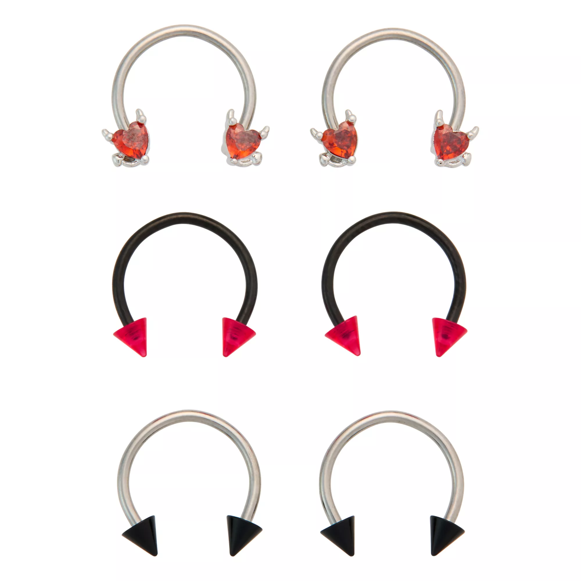 Multi-Pack CZ Red Devil Horseshoe Rings 16 Gauge - 3 Pair at Spencer's
