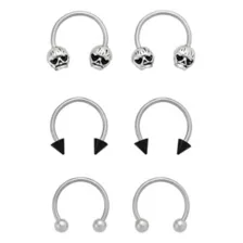 Multi-Pack Silvertone and Black Skull Horseshoe Rings 18 Gauge - 3 Pair at Spencer's