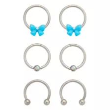 Multi-Pack Silvertone Bow Horseshoe and Captive Rings 16 Gauge - 3 Pair at Spencer's