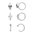 Multi-Pack Titanium CZ Skull and Cross Nose Hoops and Half Hoops 6 Pack - 20 Gauge at Spencer's