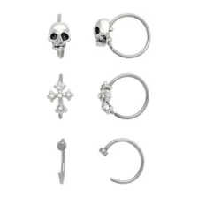 Multi-Pack Titanium CZ Skull and Cross Nose Hoops and Half Hoops 6 Pack - 20 Gauge at Spencer's