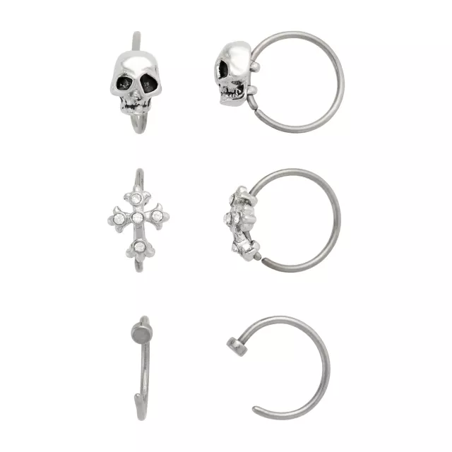 Multi-Pack Titanium CZ Skull and Cross Nose Hoops and Half Hoops 6 Pack - 20 Gauge at Spencer's