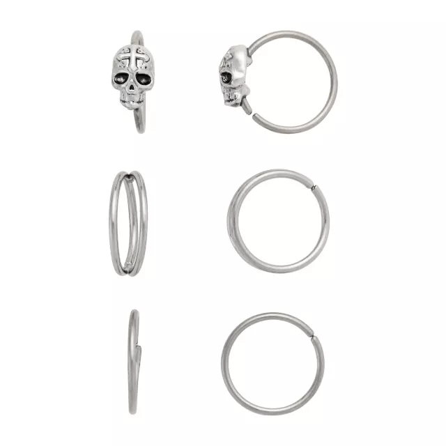 Multi-Pack Skull and Illusion Double Hoops 6 Pack - 20 Gauge at Spencer's
