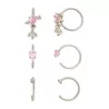 Multi-Pack Pink CZ Heart Dangle Nose Hoops 6 Pack - 20 Gauge at Spencer's
